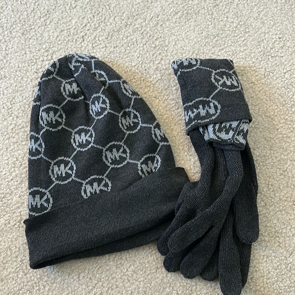 MK winter gloves and matching beanie